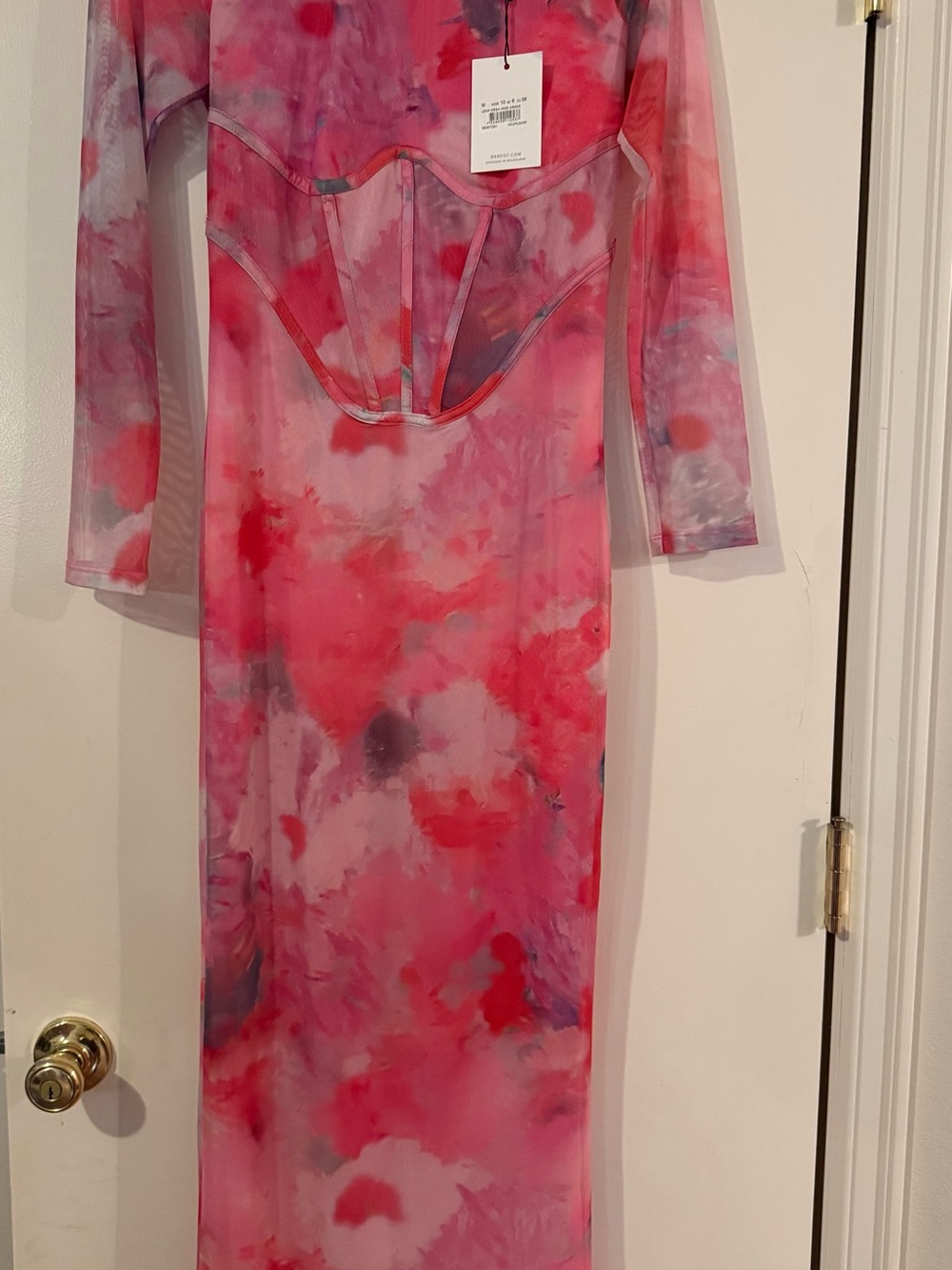 Bardot Pink Tie-Dye Mesh Corset Midi Dress